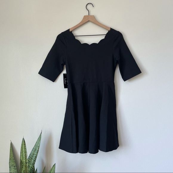 Lulus Tip the Scallops Black Scalloped Scoop Neck Skater Dress - Picture 7 of 8